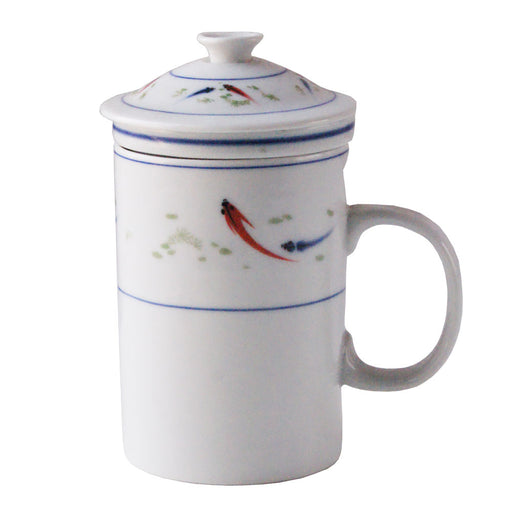 Three Piece Chinese Tea Infuser Mug - Koi Fish Design