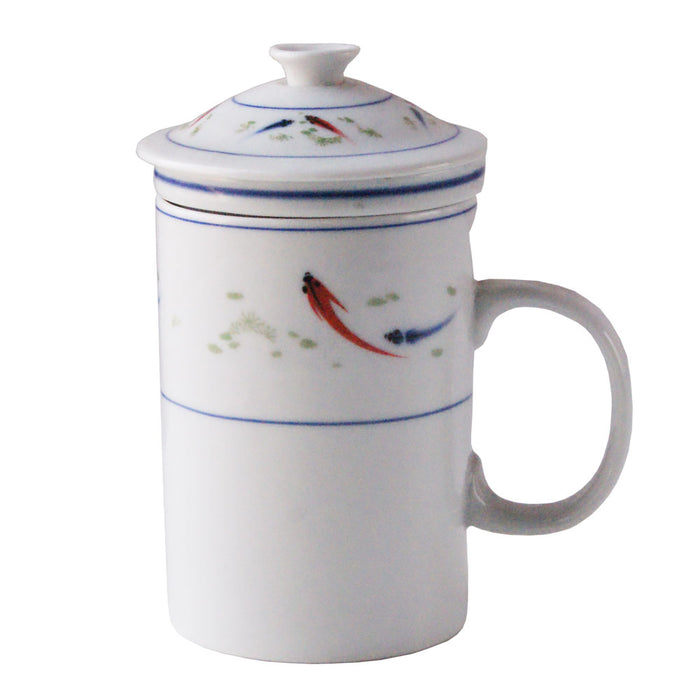 Three Piece Chinese Tea Infuser Mug - Koi Fish Design