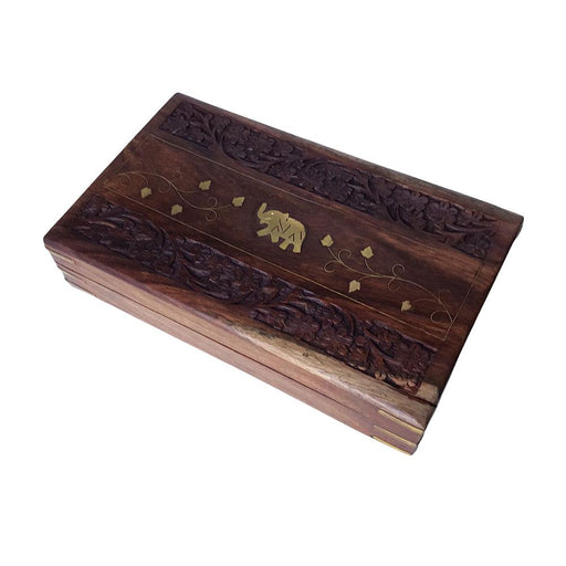Wooden Box with Brass Elephant Inlay